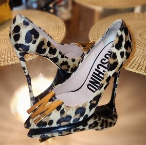 Moschino Mohair Leopard Print Stiletto Heels